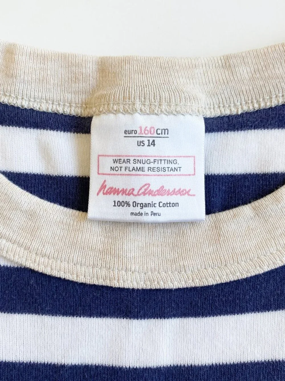 Hanna Andersson Kids Striped Short John Pajama Top Organic Cotton Size 14 160